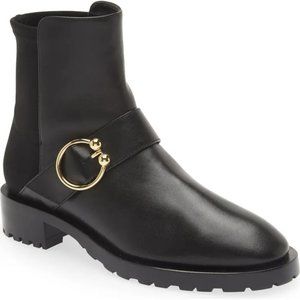 Stuart Weitzman LUXERING 5050 BOOT BLACK LEATHER LUG SOLE GOLD 9 (P17)